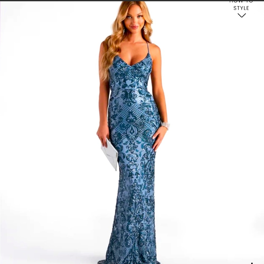 BLUE SEQUINED PROM/ EVENING DRESS